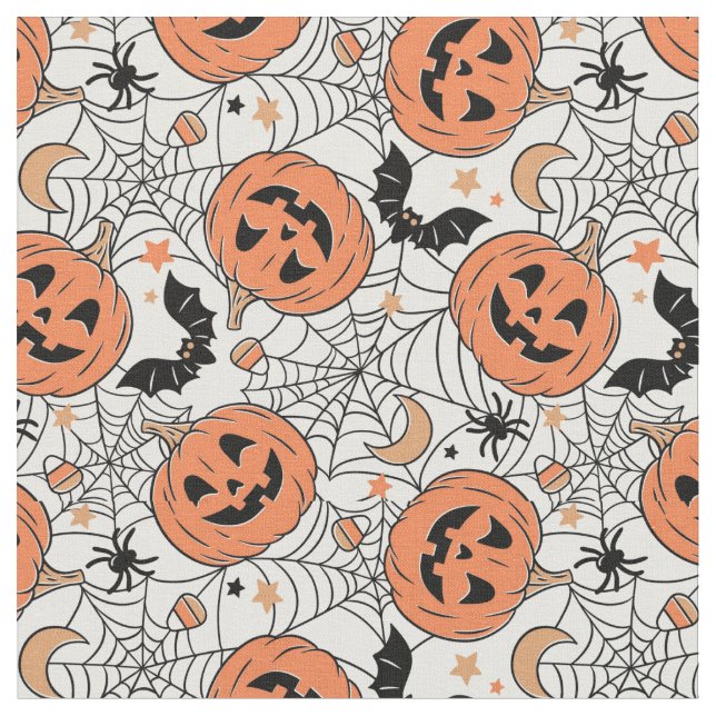 Tissu Citrouille éffrayant Motif Halloween (Fermer)