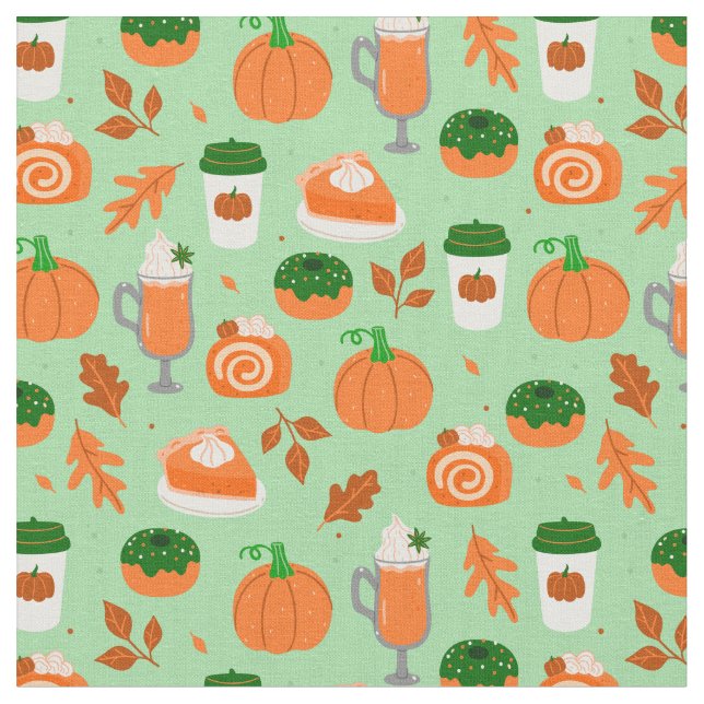 Tissu citrouille épice café pastel vert (Fermer)