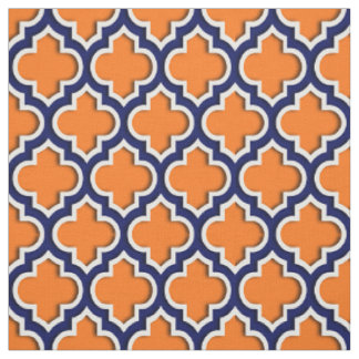 Tissu Citrouille Orange, Navy Blue Marocain Quatrefoil #
