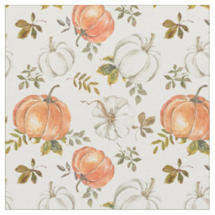 Tissu Citrouilles d'aquarelle et Motif d'automne de feui