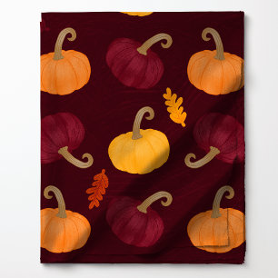 Tissu Citrouilles d'automne et feuilles sur motif bordea