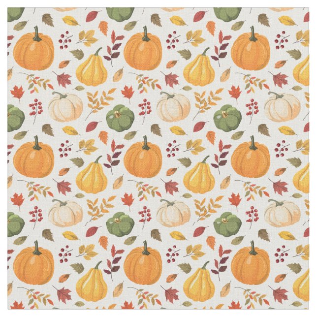 Tissu Citrouilles de récolte et Motif de feuilles d'auto (Fermer)