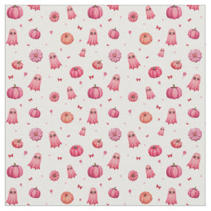 Tissu Citrouilles d'Halloween rose