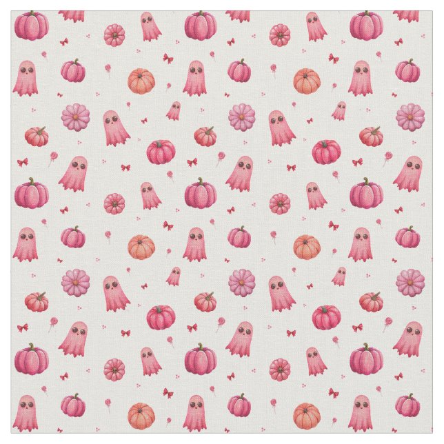 Tissu Citrouilles d'Halloween rose (Fermer)