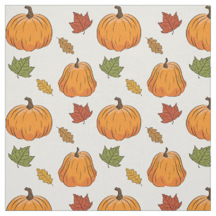 Tissu Citrouilles oranges et motif de feuilles d'automne