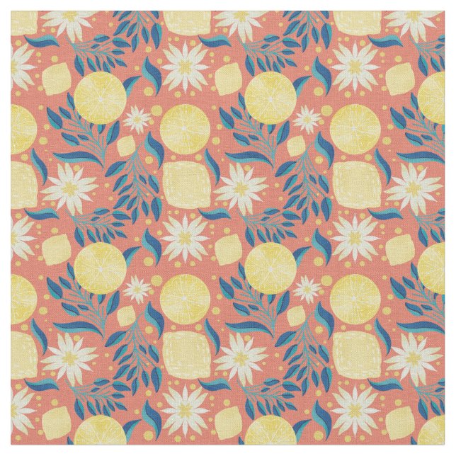 Tissu Citrus citron Coral Orange Floral (Fermer)