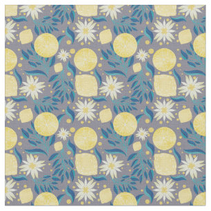 Tissu Citrus citron gris floral