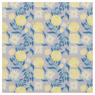 Tissu Citrus citron Périwinkle Floral