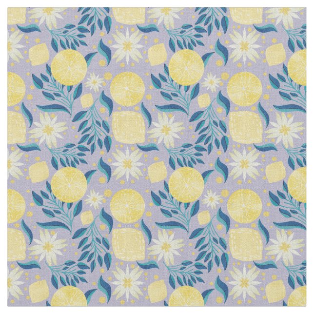 Tissu Citrus citron Périwinkle Floral (Fermer)