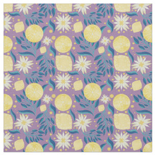 Tissu Citrus citron violet floral