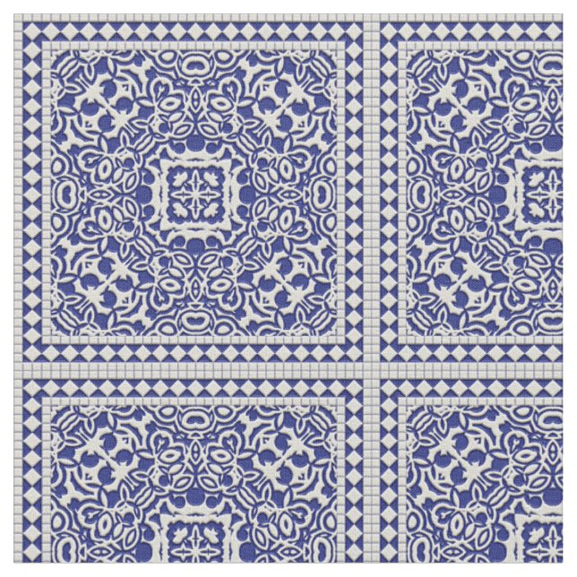 Tissu classique bleu et blanc de motif de tuile (Fermer)