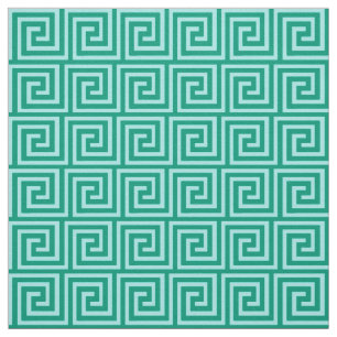Tissu Clé grecque, turquoise et aqua