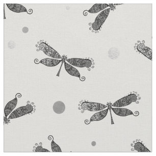 Tissu Clic gris argenté et blanc libellule