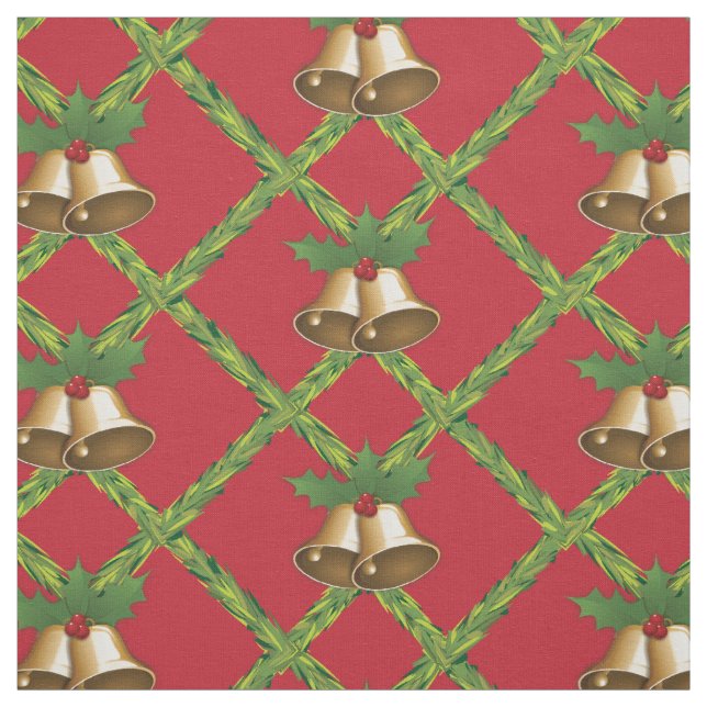 Tissu Cloches traditionnelles à sonnettes rouges et vert (Échantillon)