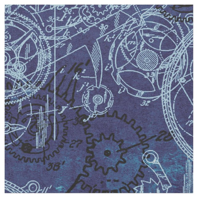 Tissu Clockwork Collage Indigo (Fermer)