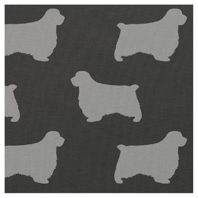 Tissu Clumer Spaniel Chien Silhouettes Noir et gris (Fermer)