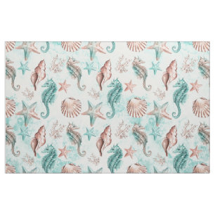 Tissu Coastal Chic   récif Turquoise vert et corail