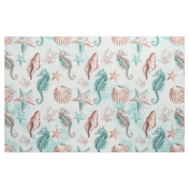Tissu Coastal Chic | récif Turquoise vert et corail (Fat Quarter)