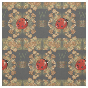 Tissu Coccinelle et vignes mignonnes avec le monogramme