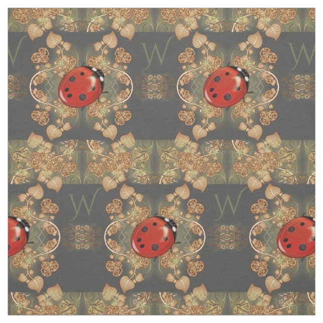 Tissu Coccinelle et vignes mignonnes avec le monogramme (Échantillon)