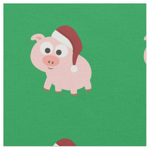Tissu Cochon de Noël mignon portant un chapeau de Père