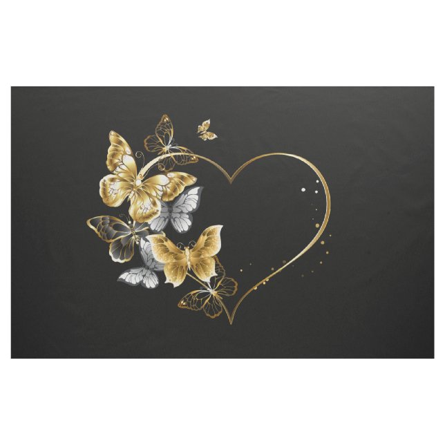 Tissu Coeur aux papillons d'or (Yard)