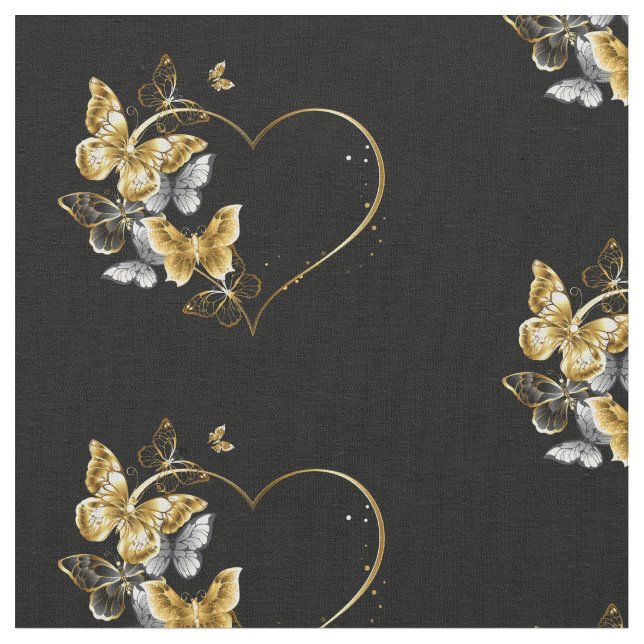 Tissu Coeur aux papillons d'or (Fermer)