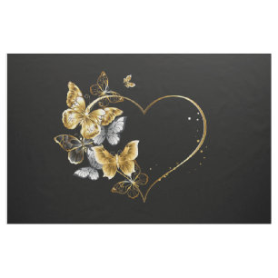 Tissu Coeur aux papillons d'or