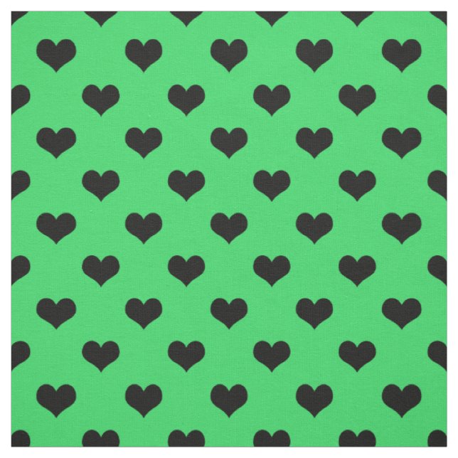 Tissu Cœur d'amour noir sur fond vert (Échantillon)