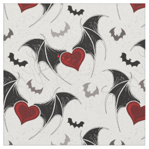 Tissu Coeur d'Halloween avec ailes de chauve-souris noir