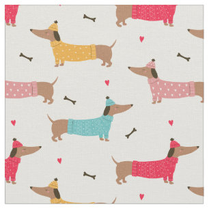 Tissu Coeur mignon Dachshund Chiens colorés