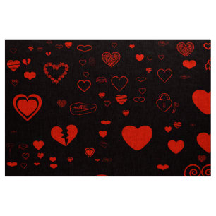 Tissu Coeur mignon moderne Noir rouge
