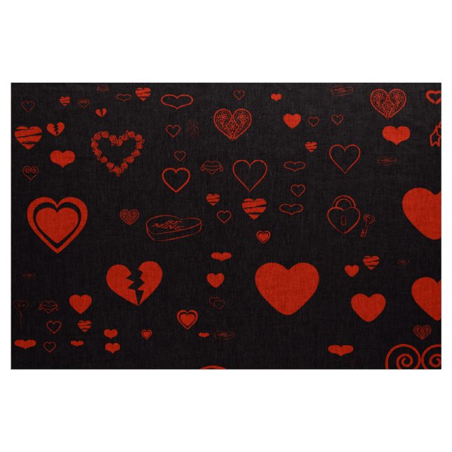 Tissu Coeur mignon moderne Noir rouge (Yard)