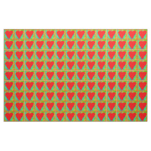 Tissu coeur rouge sur vert