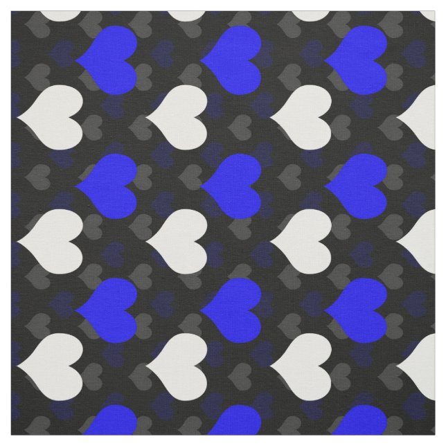 Tissu Cœurs Blancs Bleus Noirs  (Échantillon)