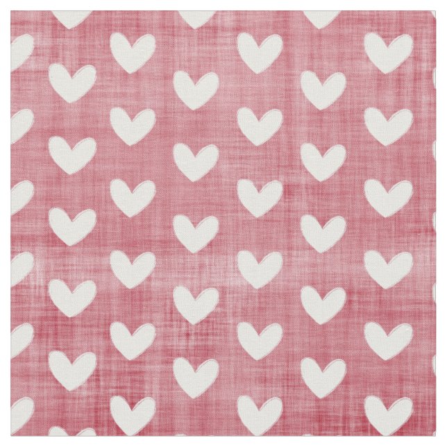 Tissu Coeurs blancs en rouge (Fermer)