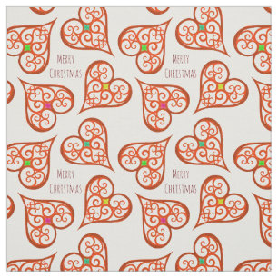 Tissu Coeurs blancs et rouges élégants tourbillons boho