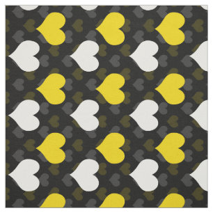 Tissu Cœurs blancs jaunes noirs 