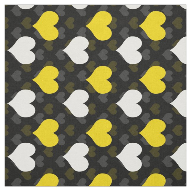 Tissu Cœurs blancs jaunes noirs  (Échantillon)