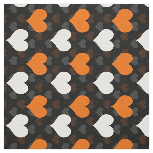 Tissu Cœurs blancs orange Noirs  (Échantillon)