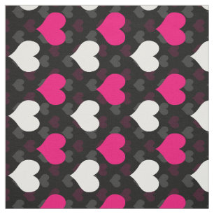 Tissu Cœurs Blancs Roses Noirs