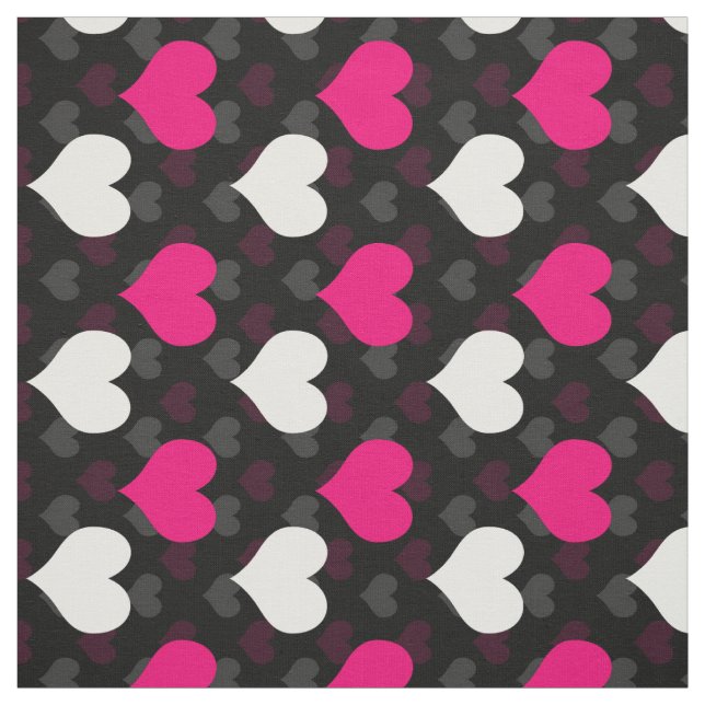 Tissu Cœurs Blancs Roses Noirs  (Échantillon)