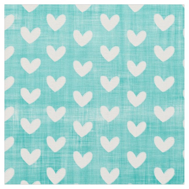 Tissu Coeurs blancs sur Turquoise (Fermer)