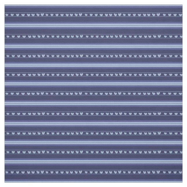 Tissu Cœurs bleu foncé et bleu clair à rayures (Échantillon)