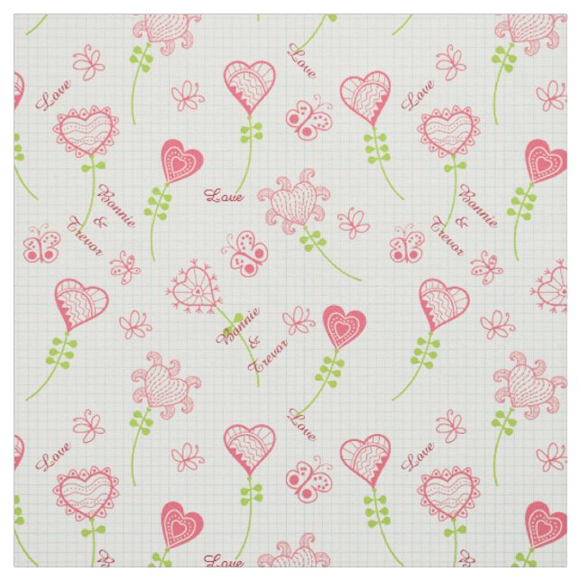 Tissu Coeurs d'amour fleurissant 2 (Échantillon)