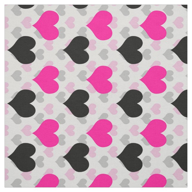 Tissu Cœurs d'amour noirs roses blancs (Échantillon)