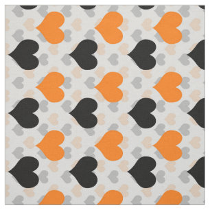 Tissu Cœurs d'amour orange noir Blanc
