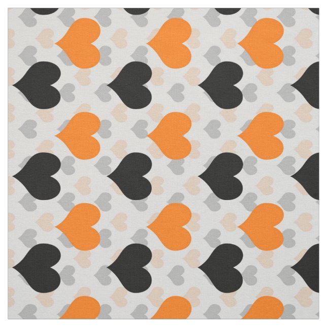 Tissu Cœurs d'amour orange noir Blanc (Échantillon)