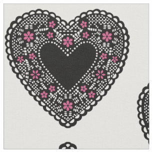Tissu Coeurs de dentelle noire