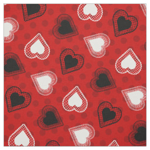 Tissu Coeurs de dentelle Pois rouges